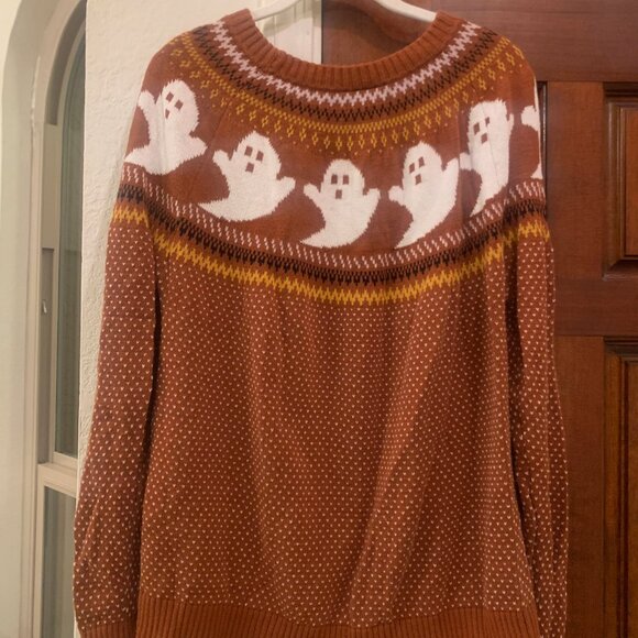 Modcloth Brown You've Been Fair Isle Ghosted Sweater, XL - Picture 8 of 9